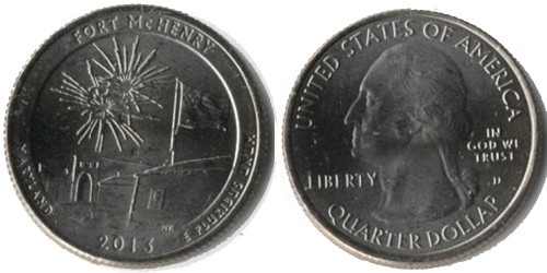 25 центов 2013 D США — Форт Мак-Генри Мэриленд — Fort McHenry Maryland