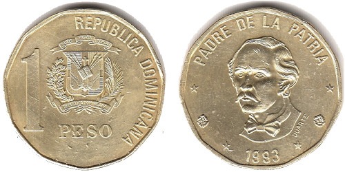 1 песо 1993 Доминикана — надпись под бюстом