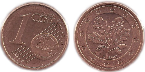 1 евроцент 2002 «D» Германия