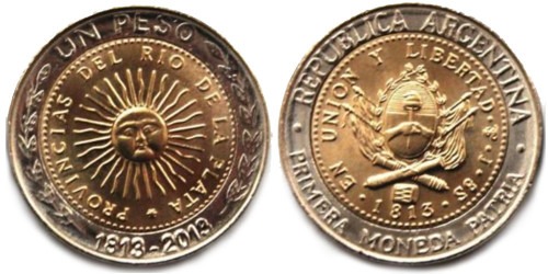 1 песо 2013 Аргентина — 200 лет первой национальной монете UNC