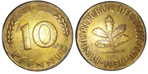 10 пфеннигов 1950 «G» ФРГ