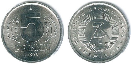 5 пфеннигов 1978 «A» ГДР