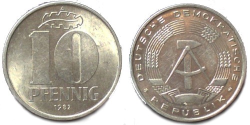 10 пфеннигов 1982 «A» ГДР