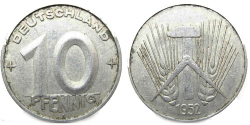 10 пфеннигов 1952 «A» ГДР