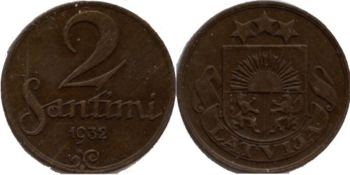 2 сантима 1932 Латвия