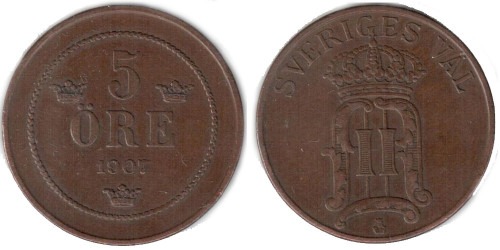 5 эре 1907 Швеция