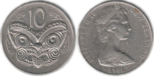 10 центов 1980 Новая Зеландия
