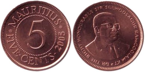 5 центов 2005 Маврикий