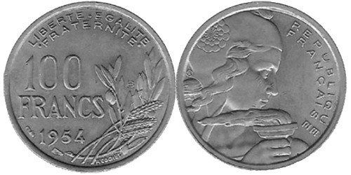 100 франков 1954 B Франция