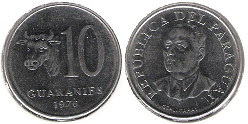 10 гуарани 1976 Парагвай
