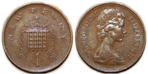 1 новый пенни 1974 Великобритания