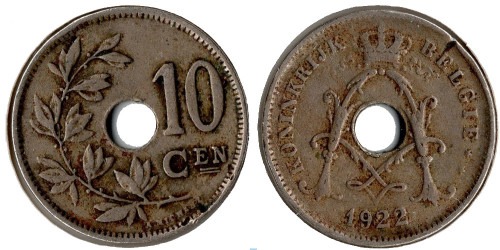 10 сантимов 1922 Бельгия (VL)