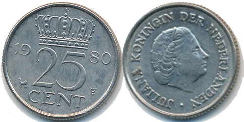 25 центов 1980 Нидерланды