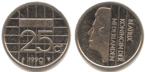 25 центов 1990 Нидерланды