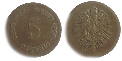 5 пфеннигов 1874 «А» Германская империя
