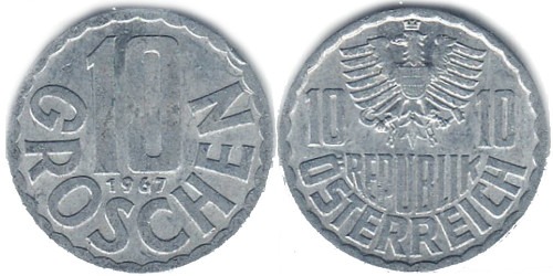 10 грошей 1967 Австрия