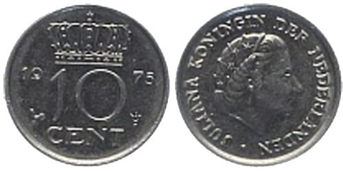 10 центов 1975 Нидерланды