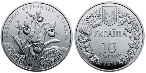 10 гривен 2016 Украина — Кукушкины башмачки настоящие — серебро