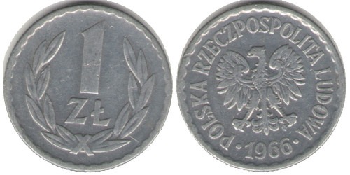 1 злотый 1966 Польша — знак монетного двора