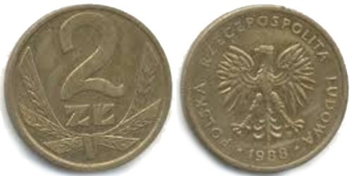 2 злотых 1988 Польша — знак монетного двора