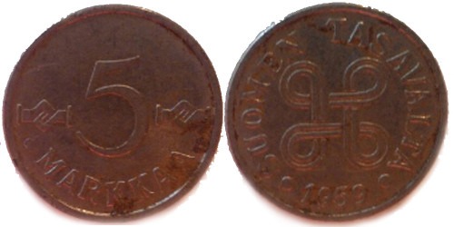 5 марок 1959 Финляндия