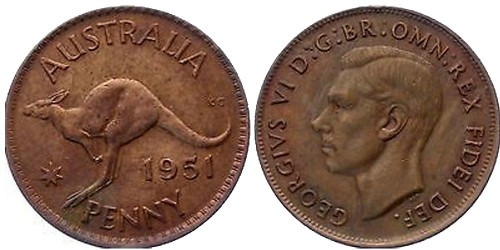 1 пенни 1951 Австралия