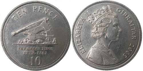 10 пенсов 2005 Гибралтар — Большая осада Гибралтара 1779-1783