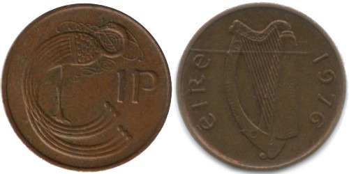 1 пенни 1976 Ирландия