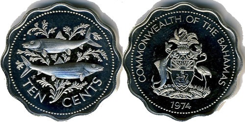 10 центов 1974 Багамские Острова