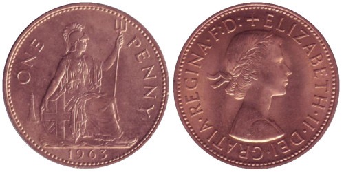 1 пенни 1963 Великобритания