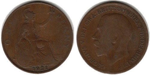 1 пенни 1921 Великобритания