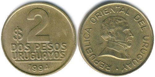 2 песо 1994 Уругвай