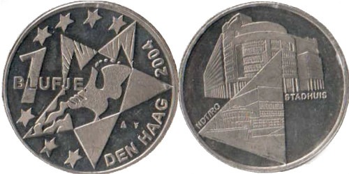 1 блуфье 2004 Гаага — Анъюжельная монета Нидерландов — Ратуша и танцевальный театр
