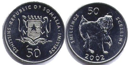 50 шиллингов 2002 Сомали — год обезьяны (гамадрил)