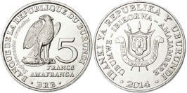 5 франков 2014 Бурунди — Stephanoaetus coronatus — Венценосный орёл