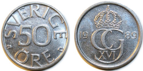 50 эре 1989 Швеция