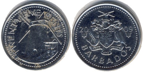 25 центов 2009 Барбадос