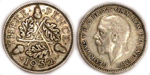 3 пенса 1932 Великобритания — серебро