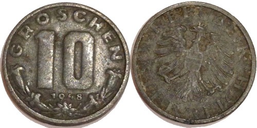 10 грошей 1948 Австрия №2