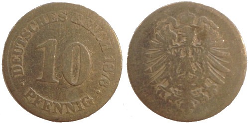 10 пфеннигов 1876 «C» Германская империя