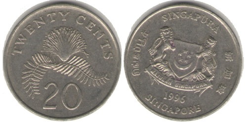 20 центов 1996 Сингапур