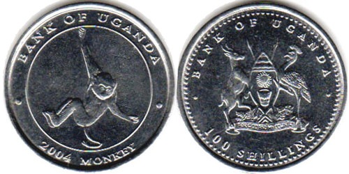 100 шиллингов 2004 Уганда — Знаки зодиака — Обезьяна №1