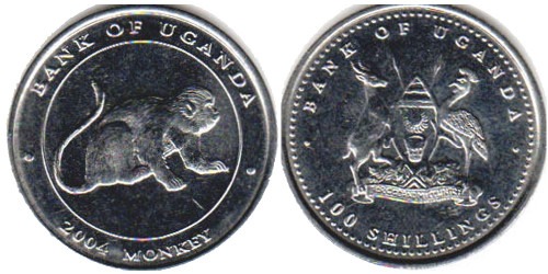 100 шиллингов 2004 Уганда — Знаки зодиака — Обезьяна №3