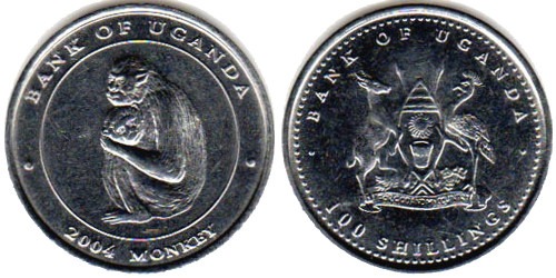 100 шиллингов 2004 Уганда — Знаки зодиака — Обезьяна №4