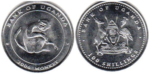 100 шиллингов 2004 Уганда — Знаки зодиака — Обезьяна №5