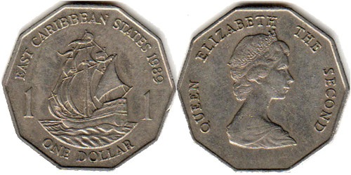 1 доллар 1989 Восточные Карибы