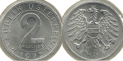 2 гроша 1975 Австрии