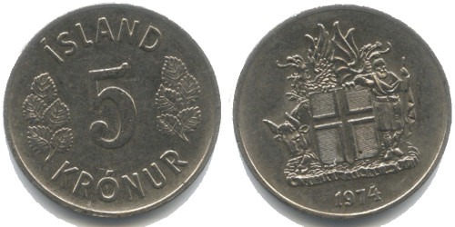 5 крон 1974 Исландия