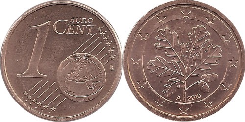 1 евроцент 2010 «А» Германия
