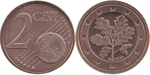 2 евроцента 2013 «А» Германия